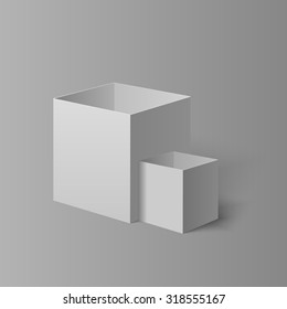White open isometric colorful boxes for your design isolated on the light background. Open isometric gift boxes. Delivery isometric box. Set of gift isometric boxes. Parcel isometric box. Package box.