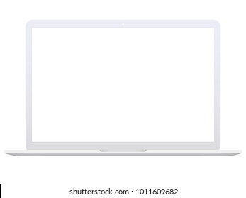 White Open Laptop With Blank Screen Isolated On White Background. Laptop Mockup Vector Illustration