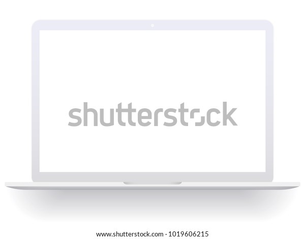 白い背景に白いオープンノートパソコンと空の画面 ノートパソコンのモックアップベクターイラスト のベクター画像素材 ロイヤリティフリー