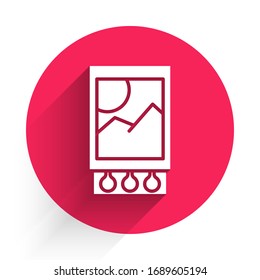 White Open matchbox and matches icon isolated with long shadow. Red circle button. Vector Illustration