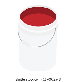 White open plastic bucket with red color paint isolated on white background isometric view
