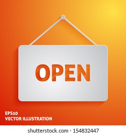 White Open Sign Icon On Orange Background