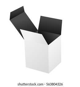White open square box with cover. White-black box. Mockup for design and text. Vector illustration