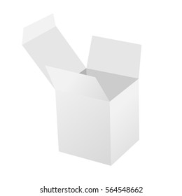 White Open Square Box With Cover. White Box. Mockup For Design. Vector Illustration