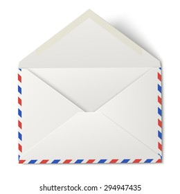White opened air mail envelope isolated on white background