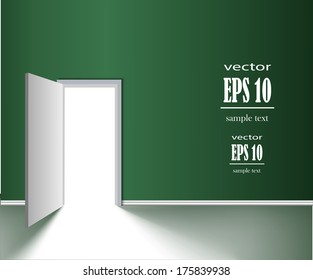 White opened door in the green wall