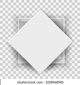 White opened empty box  with cover top and front view 3D cube isolated on transparent background for your design and logo. Realistic blank Package Cardboard Box For Software, device product. Vector