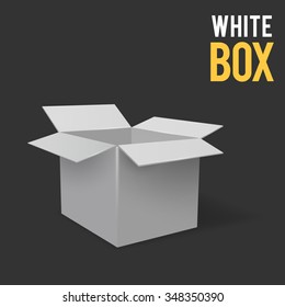 White opened gift box with a big surprise. Vector illustration