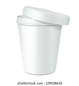 White Opened Mock Up Food Plastic Tub Bucket Container For Dessert, Yogurt, Ice Cream, Sour Cream Or Snack. Ready For Your Design. Product Packing Vector EPS10