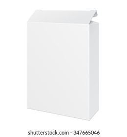 White Opened Product Cardboard Package Box. Illustration Isolated On White Background. Mock Up Template Ready For Your Design. Vector EPS10