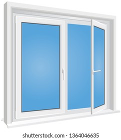 White opened window on isolated background. Vector illustration.