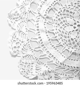 White openwork crochet knitted doily. Vector 