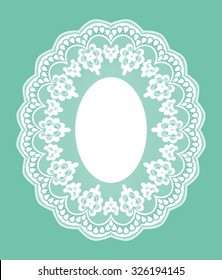 White openwork lace doily on a turquoise background