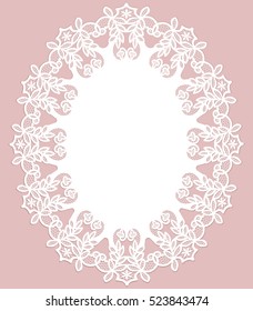 White openwork lace doily on a pink background