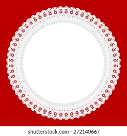white openwork serviette on red background
