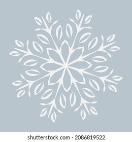 White openwork snowflake on blue background. Vector illustration.
