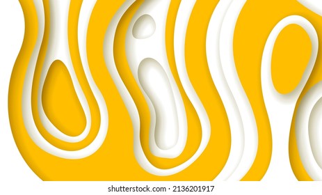 White And Oragne Wavy Abstract Paper Cut Background Vector Shadows 3D Smooth Objects Modern Design