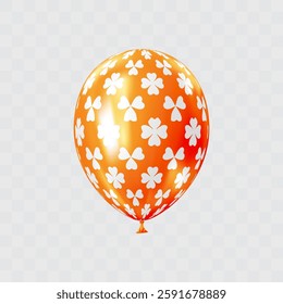 White orange 3D realistic balloon with clover leaf pattern. Shamrock ornament balloons. Patricks day luxury festive decor. Celebration vector design element. EPS 10.