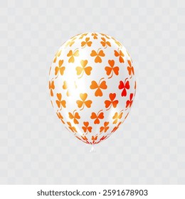 White orange 3D realistic balloon with clover leaf pattern. Shamrock ornament balloons. Patricks day luxury festive decor. Celebration vector design element. EPS 10.