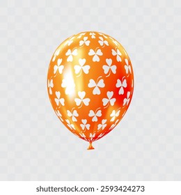 White orange 3D realistic balloon with clover leaf pattern. Shamrock ornament balloons. Patricks day luxury festive decor. Celebration vector design element. EPS 10.