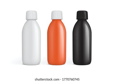 white, orange and black plastic jar for drugs isolated on white background