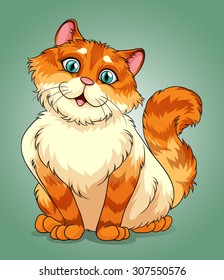 White and orange cat sitting alone illustration