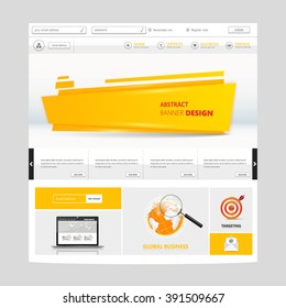 White and Orange Colored Website Template Vector Eps10, Modern Web Design with flat UI elements and abstract header. Ideal for Business layout. 