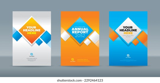 White orange and cyan abstract rectangle on gradation background. A4 size book cover template for annual report, magazine, booklet, proposal, portfolio, brochure, poster