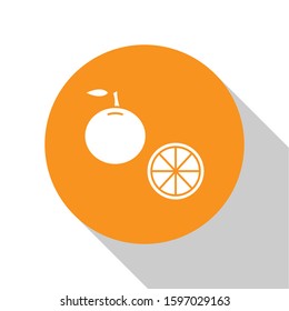 White Orange fruit icon isolated on white background. Orange circle button. Vector Illustration