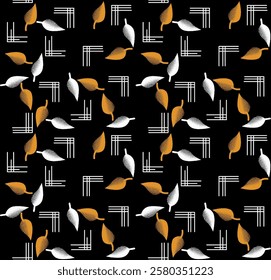 White And Orange Geometric Atomic Style Seamless Pattern on black pattern.