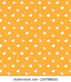 White and orange heart shape on orange background. Happy Valentine's day. Heart pattern backdrop.