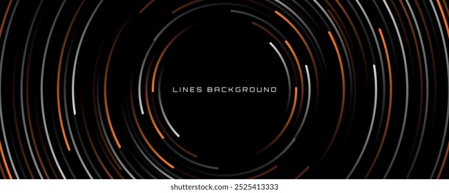White orange lines abstract background on dark space with motion effect decoration. High speed with stripes style. Modern graphic design element waves concept for web, flyer, card, or brochure cover