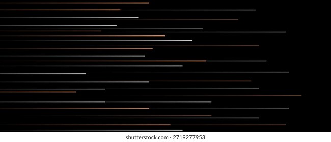 Fondo abstracto techno de líneas naranjas blancas en el espacio oscuro con decoración de efecto de movimiento. Alta velocidad con estilo de rayas. Concepto moderno del elemento del Diseño gráfico para el Web, el volante, la tarjeta, o la cubierta del folleto