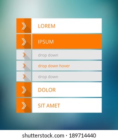 white and orange menu - website element, suitable for flat design, vector illustration, eps 10, with transparency and gradient mesh