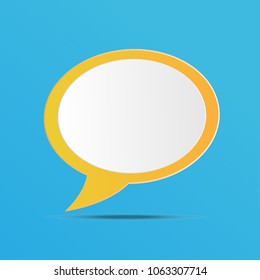 white and orange paper speech bubbles on blue background