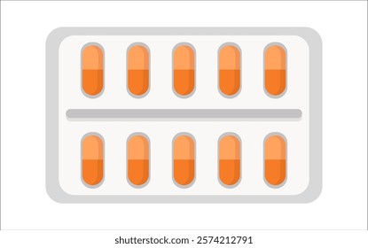 A white and orange pill container with 12 pills inside. The container is rectangular in shape