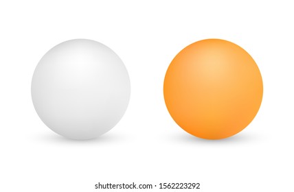 White and orange ping-pong balls isolated on white background. Vector illustration