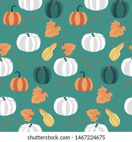White and orange pumpkins in an autumn pattern design, that can be used on the web, or in print, for surface design