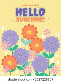 White, orange, and purple flowers bloom with cheerful faces, spreading summer happiness under the sunny sky.