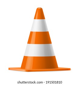 White and orange traffic cone.  Sign used for road safey during construction or accidents