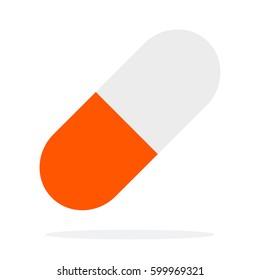 White orange vitamin capsule vector flat material design isolated on white