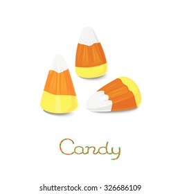 White, orange, yellow candy corn on the stick isolated on white background
