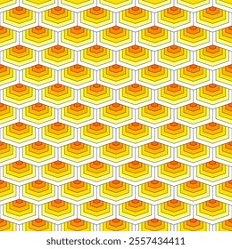 White, orange and yellow seamless pattern with gradient hexagons. Mosaic background	