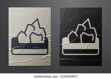 White Ore mining icon isolated on crumpled paper background. Paper art style. Vector