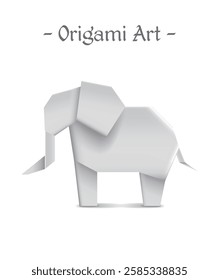 White Origami Art Vector Illustration Paper Folding Animal Elephant Object