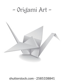 White Origami Art Vector Illustration Paper Folding Animal Bird Crane Object