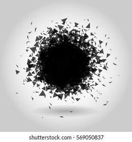 White origami banner.  Abstract burst bokeh decoration. Isolated on gray background. Vector illustration.