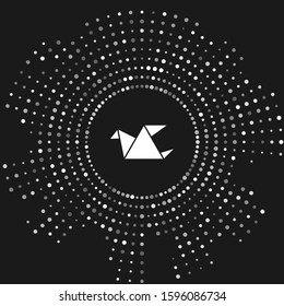 White Origami bird icon isolated on grey background. Abstract circle random dots. Vector Illustration