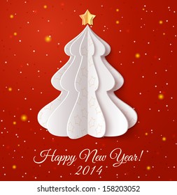 White origami Christmas tree with a star. Design elements for holiday cards. Christmas vector illustration.