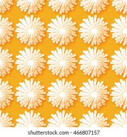 White Origami Floral seamless pattern on orange background. Paper cut flowers. Beautiful bouquet. Trendy Design Template Vector illustration.